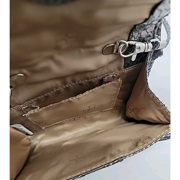 IMAN Evening Bag Purse Rhinestones Removable Strap Silver Metallic Snake Print - Picture 6 of 14